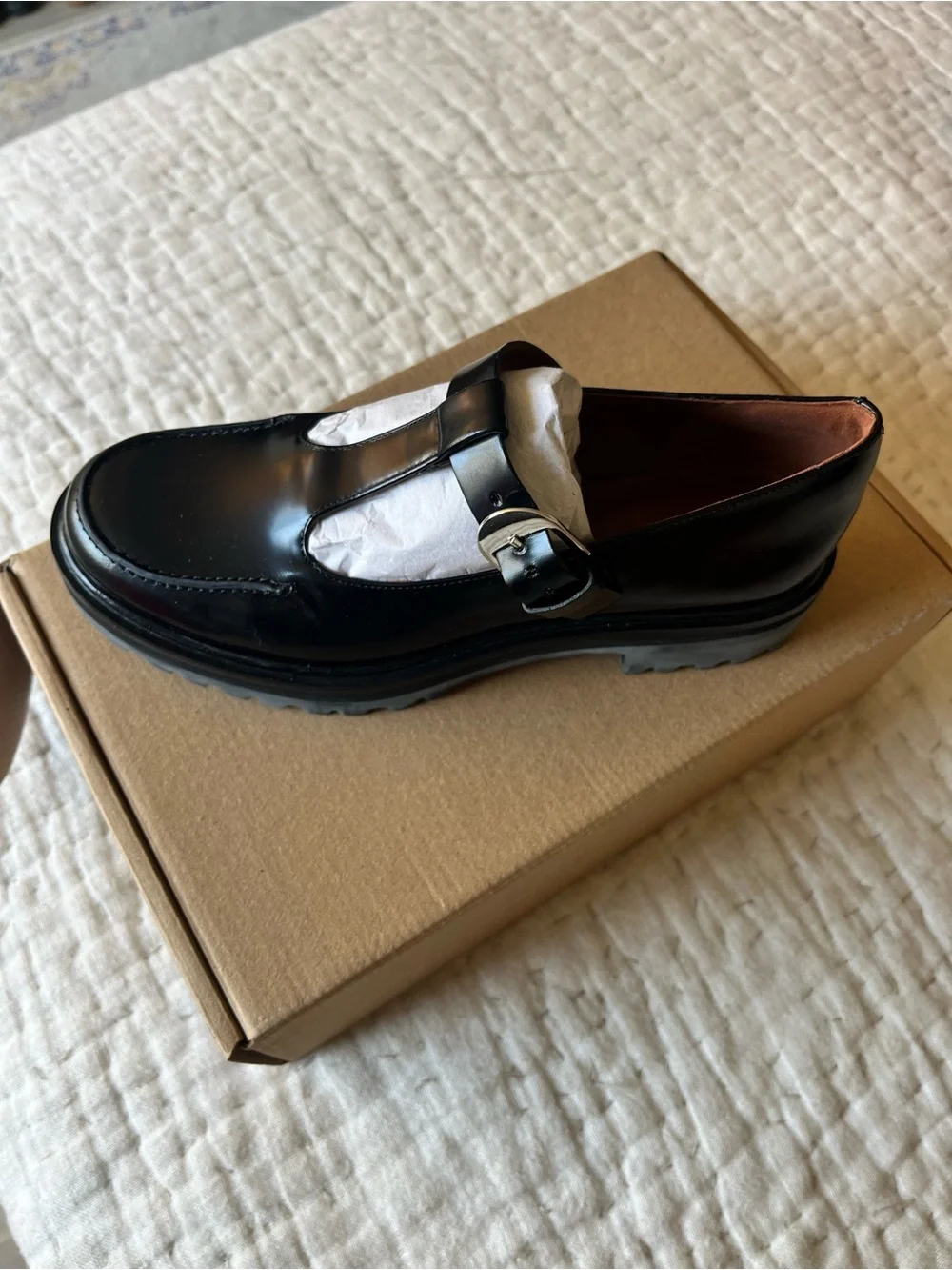 Reformation Black T-Strap Patent-Look Kids Dress Shoes